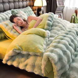 2025新款高級兔絨四件套毛絨牛奶絨床上加厚公主珊瑚絨冬床單被套