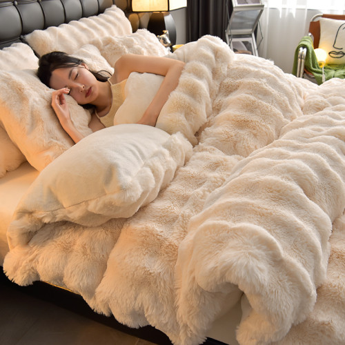 2025新款高級兔絨四件套毛絨牛奶絨床上加厚公主珊瑚絨冬床單被套