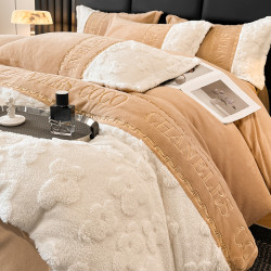 冬季輕奢蓄熱四件套牛奶絨加厚保暖被罩珊瑚絨雙面加絨裸睡床罩式