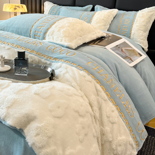 冬季輕奢蓄熱四件套牛奶絨加厚保暖被罩珊瑚絨雙面加絨裸睡床罩式