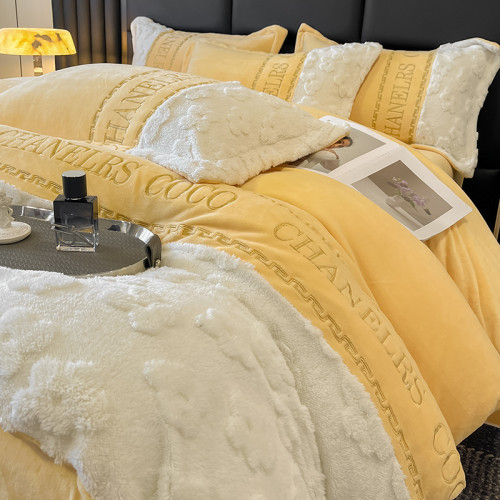 冬季輕奢蓄熱四件套牛奶絨加厚保暖被罩珊瑚絨雙面加絨裸睡床罩式