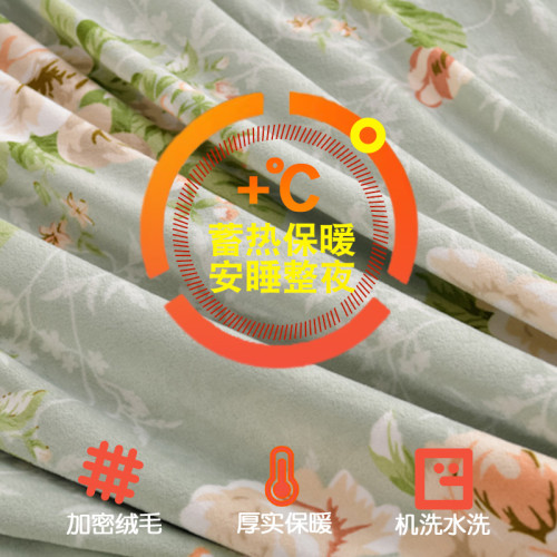 加絨牛奶絨四件套冬季加厚雙面珊瑚絨花卉被套床裙法蘭絨床上用品