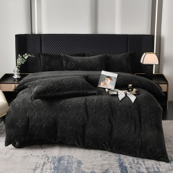 冬季潮牌網紅輕奢四葉草黑色牛奶絨雕花絨男生耐髒床單被套四件套