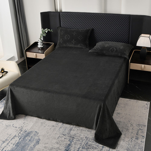 冬季潮牌網紅輕奢四葉草黑色牛奶絨雕花絨男生耐髒床單被套四件套