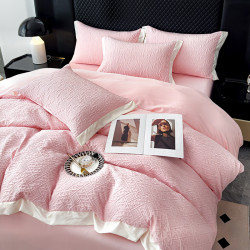 夏季新款高級感冰絲床上用品四件套雕花真絲空調被套絲滑裸睡床單