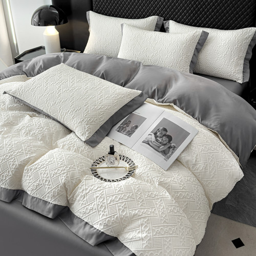 夏季新款高級感冰絲床上用品四件套雕花真絲空調被套絲滑裸睡床單