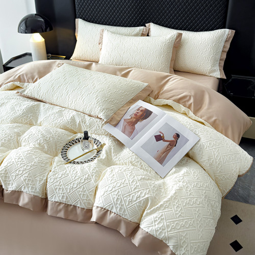 夏季新款高級感冰絲床上用品四件套雕花真絲空調被套絲滑裸睡床單