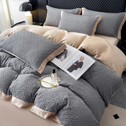 夏季新款高級感冰絲床上用品四件套雕花真絲空調被套絲滑裸睡床單