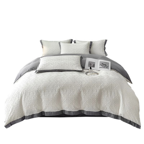 夏季新款高級感冰絲床上用品四件套雕花真絲空調被套絲滑裸睡床單