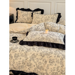 法式小香風加厚保暖冬季牛奶絨四件套雙面毛絨被套珊瑚法蘭絨床單