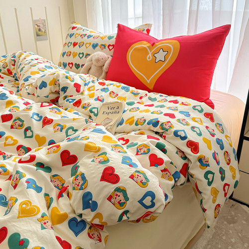 ins多巴胺愛心四件套水洗非全棉純棉被套床單學生宿捨床上三件套4 ins多巴胺愛心四件套水洗非全棉純棉被套床單學生宿捨床上三件套4