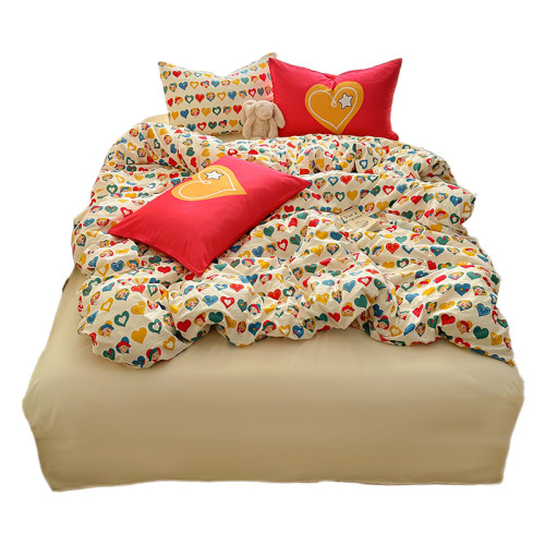 ins多巴胺愛心四件套水洗非全棉純棉被套床單學生宿捨床上三件套4 ins多巴胺愛心四件套水洗非全棉純棉被套床單學生宿捨床上三件套4