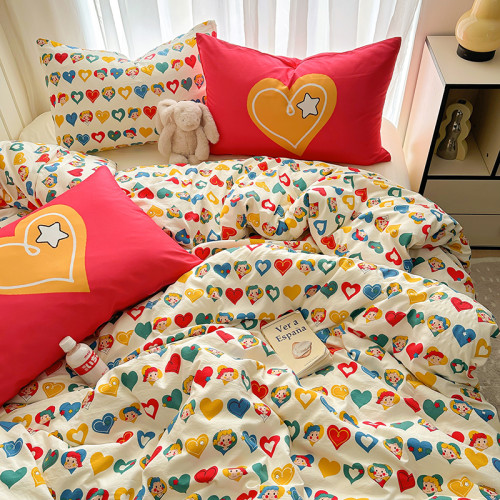 ins多巴胺愛心四件套水洗非全棉純棉被套床單學生宿捨床上三件套4 ins多巴胺愛心四件套水洗非全棉純棉被套床單學生宿捨床上三件套4