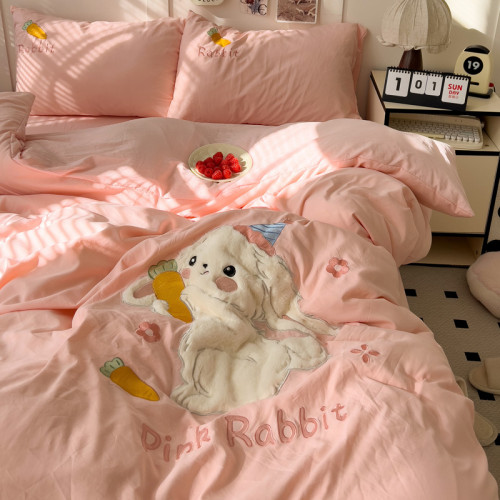 ins床上刺綉四件套2026新款加厚床單被套床品單人學生宿捨三件套4