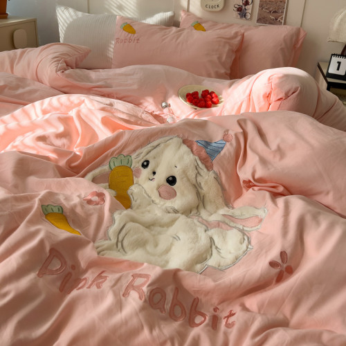 ins床上刺綉四件套2026新款加厚床單被套床品單人學生宿捨三件套4