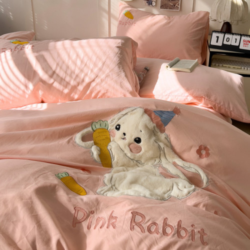 ins床上刺綉四件套2026新款加厚床單被套床品單人學生宿捨三件套4