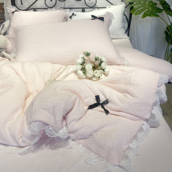 小紅書推薦裸睡蕾絲花邊純棉床單床包四件套全棉純色被套被罩床上