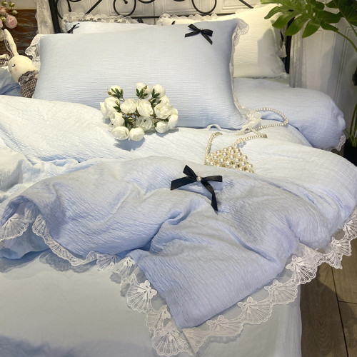 小紅書推薦裸睡蕾絲花邊純棉床單床包四件套全棉純色被套被罩床上