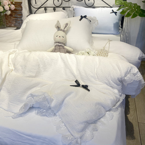 小紅書推薦裸睡蕾絲花邊純棉床單床包四件套全棉純色被套被罩床上