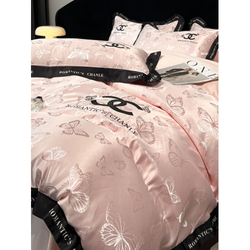 輕奢冰絲四件套夏季高級感寬邊被套涼感裸睡床單床包床上床用品3