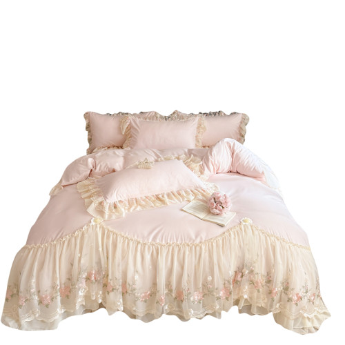 小紅書推薦蕾絲花邊床上四件套純棉床罩床裙式全棉床單被套被罩