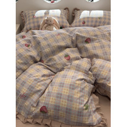 田園風草莓地方純棉超軟全棉四件套水洗棉被套床單宿捨三件套床品