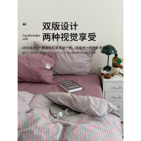 2025新款簡約條紋床上四件套全棉純棉色織水洗棉宿捨床品被套床單