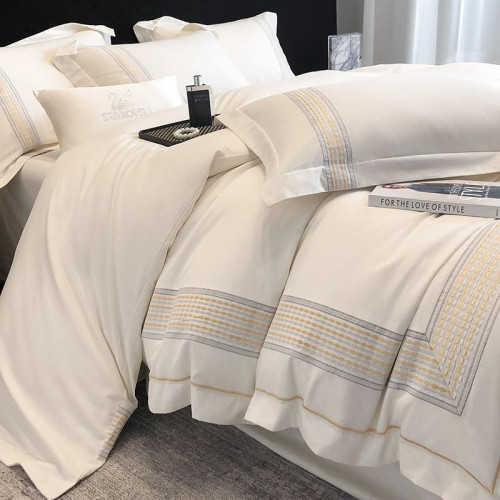 七星級酒店風200支長絨棉四件套高級感全棉床單純色被套床上用品4