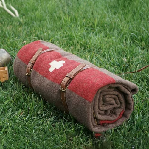 瑞士軍版羊毛毯復古咖啡色野營毯保暖毛毯瑞士軍毯露營可攜式睡袋毯