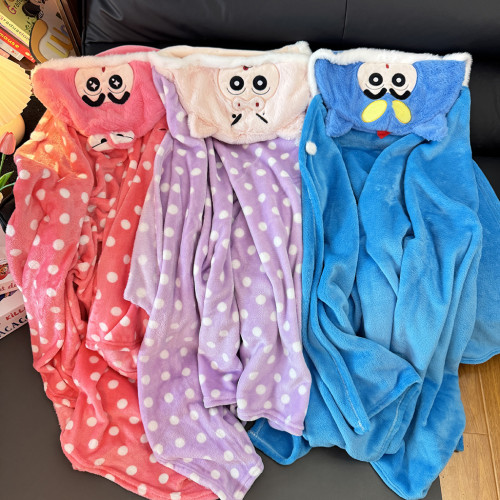 卡通蠟筆小新披風辦公室午睡毯鬥篷蓋毯學生午休毛毯連帽披肩毯子