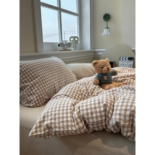 ins日式簡約格子水洗棉四件套北歐風被套床包床單宿捨床上三件套4 ins日式簡約格子水洗棉四件套北歐風被套床包床單宿捨床上三件套4