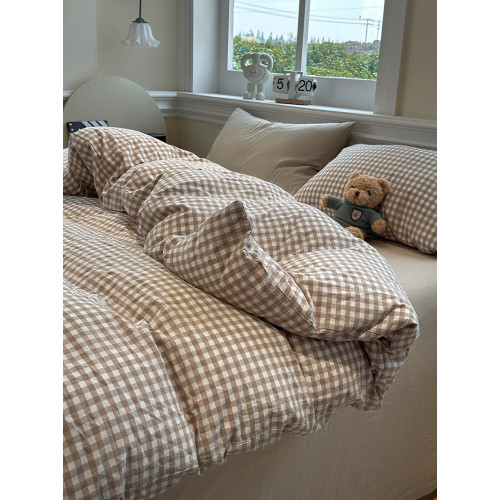 ins日式簡約格子水洗棉四件套北歐風被套床包床單宿捨床上三件套4 ins日式簡約格子水洗棉四件套北歐風被套床包床單宿捨床上三件套4