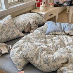 雲感褶皺風雙層紗四件套軟糯床單床包款小清新卡通學生宿捨三件套