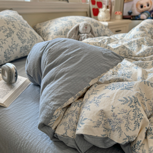 雲感褶皺風雙層紗四件套軟糯床單床包款小清新卡通學生宿捨三件套 雲感褶皺風雙層紗四件套軟糯床單床包款小清新卡通學生宿捨三件套