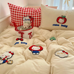 ins可愛貓咪四件套少女心重工毛巾綉純棉全棉宿捨三件套床單床包