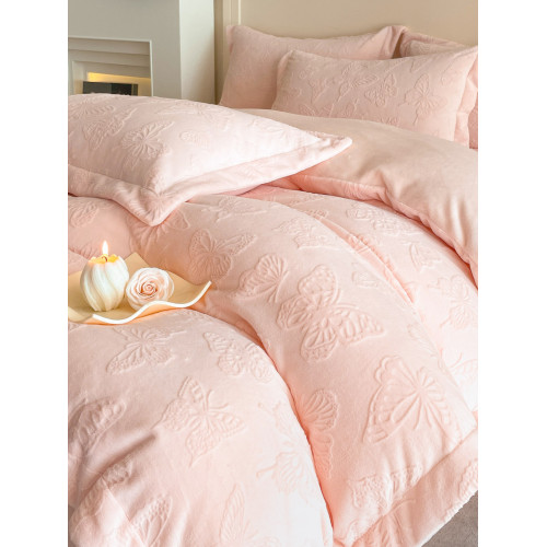 A類立體雕花牛奶絨四件套冬季公主風加厚加絨床單被套寬邊絨被罩