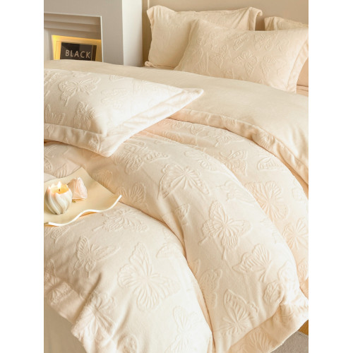 A類立體雕花牛奶絨四件套冬季公主風加厚加絨床單被套寬邊絨被罩