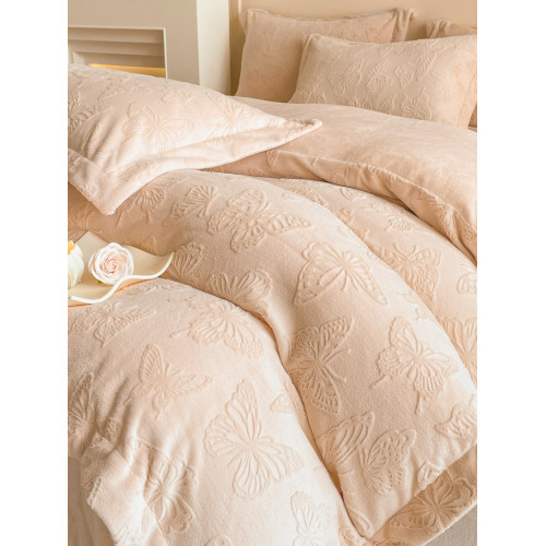 A類立體雕花牛奶絨四件套冬季公主風加厚加絨床單被套寬邊絨被罩