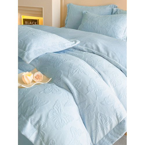 A類立體雕花牛奶絨四件套冬季公主風加厚加絨床單被套寬邊絨被罩