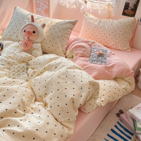 A類波點小清新床上用品超柔裸睡水洗棉四件套被套床單學生三件套4