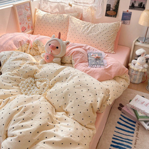 A類波點小清新床上用品超柔裸睡水洗棉四件套被套床單學生三件套4