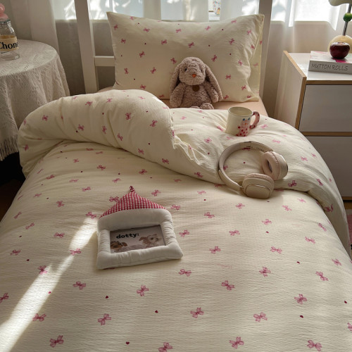 學生宿捨專用雙層紗床單被罩三件套單人寢室被套非純棉床品四件套 學生宿捨專用雙層紗床單被罩三件套單人寢室被套非純棉床品四件套