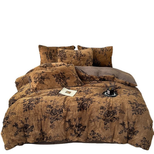 新款親膚舒適兔毛牛奶絨被套四件套加厚保暖美拉德學生宿捨三件套