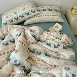 EROS自製︱費爾島狗狗雙層紗全棉四件套超柔純棉ins少女心三件套