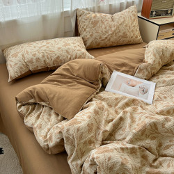 A類級復古風亞麻水洗棉四件套超柔裸睡純棉被套床單全棉輕奢床品4