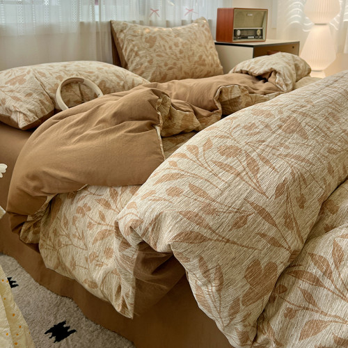 A類級復古風亞麻水洗棉四件套超柔裸睡純棉被套床單全棉輕奢床品4