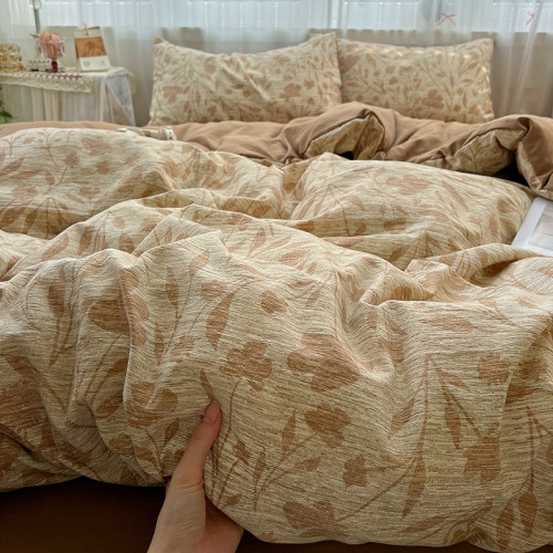 A類級復古風亞麻水洗棉四件套超柔裸睡純棉被套床單全棉輕奢床品4