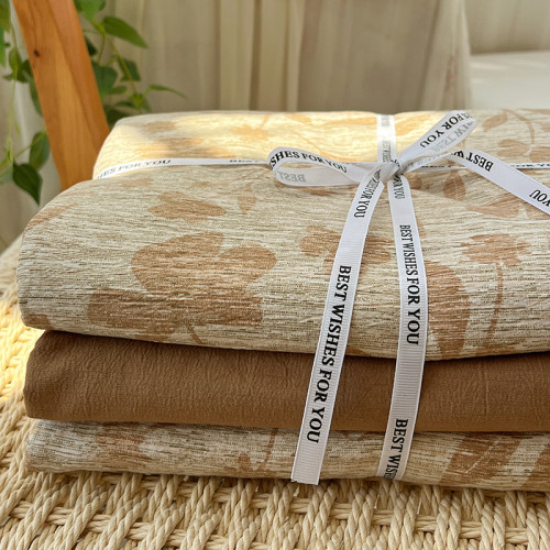 A類級復古風亞麻水洗棉四件套超柔裸睡純棉被套床單全棉輕奢床品4