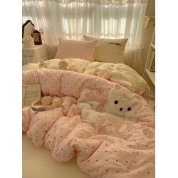 a類可愛貓咪貼布綉床上四件套被套床單ins風學生非全棉純棉三件套