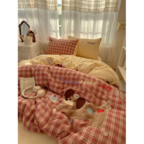 a類可愛貓咪貼布綉床上四件套被套床單ins風學生非全棉純棉三件套